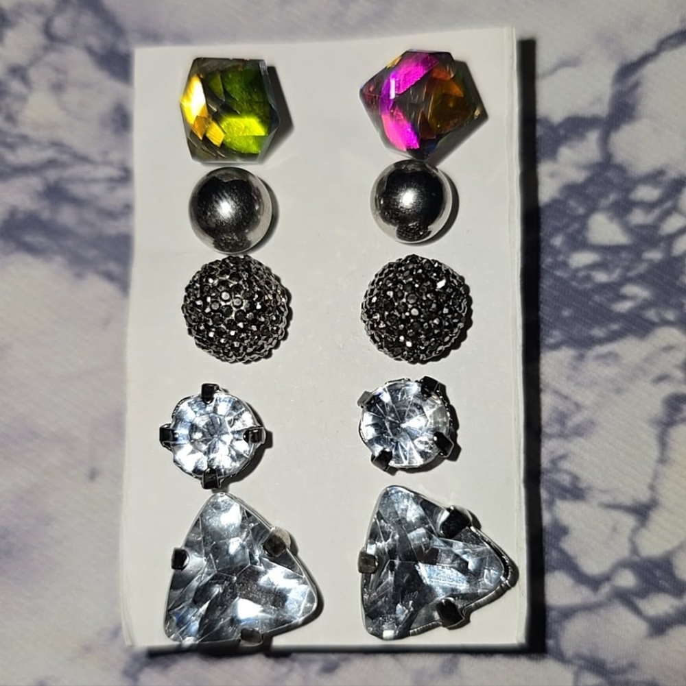 Elegant Silver and Multicolor Stud Earrings Set